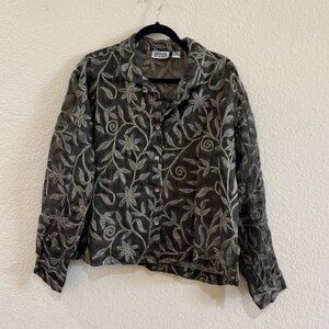 Chico's Design size 2 silk embroidery gold and black sheer button down